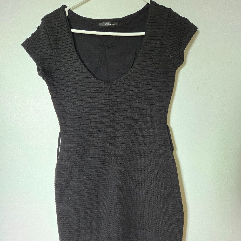 Cute curvy tight black mini dress, with black stripes texture. size US 12